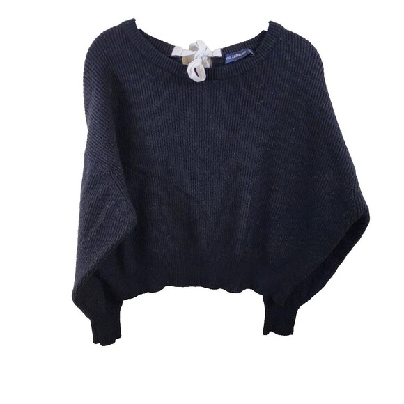 Zara Knit Womens M Black Ribbed Knit Long Dolmon Sleeve Tie Back Sweater - Picture 1 of 5